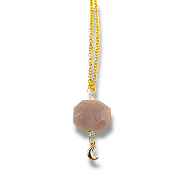 Earthy Moonstone Necklace Gold with Moon Charm $35