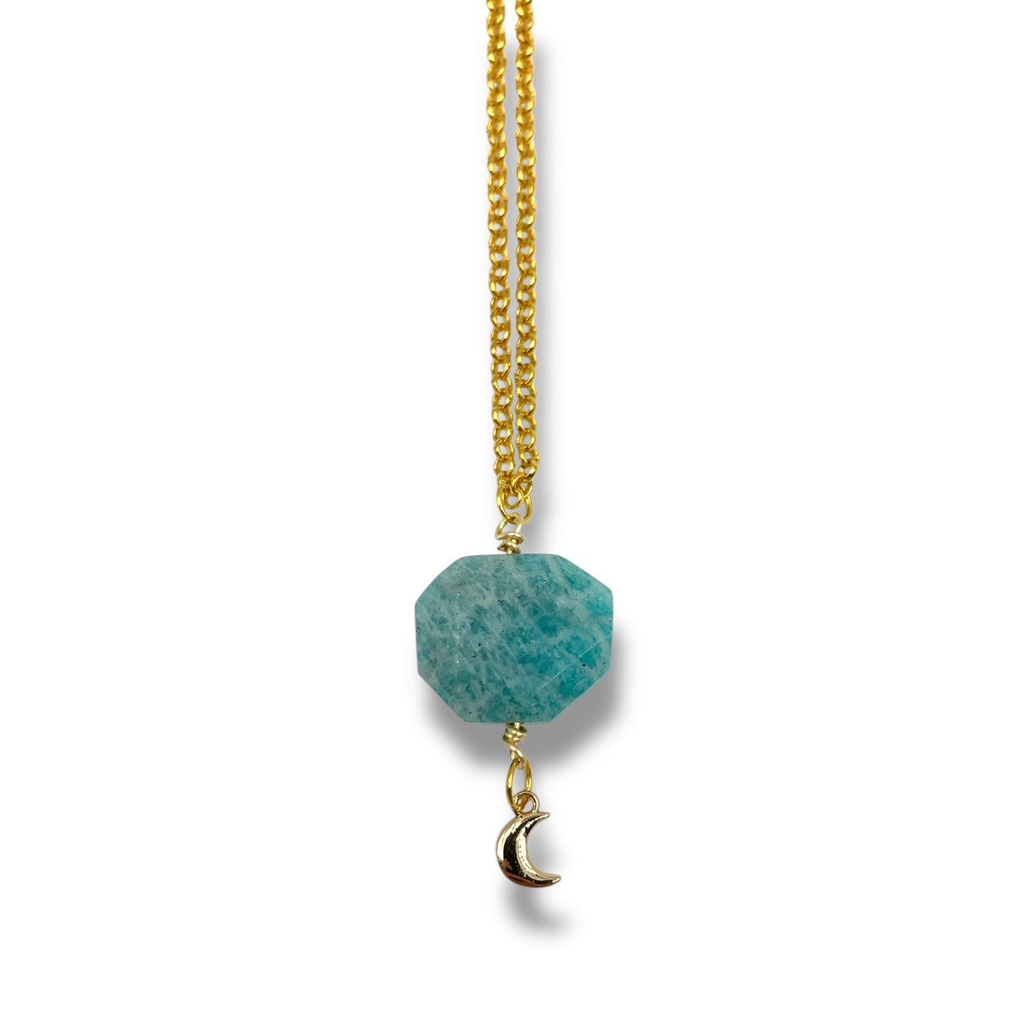 Amazonite Necklace with Moon Charm $50