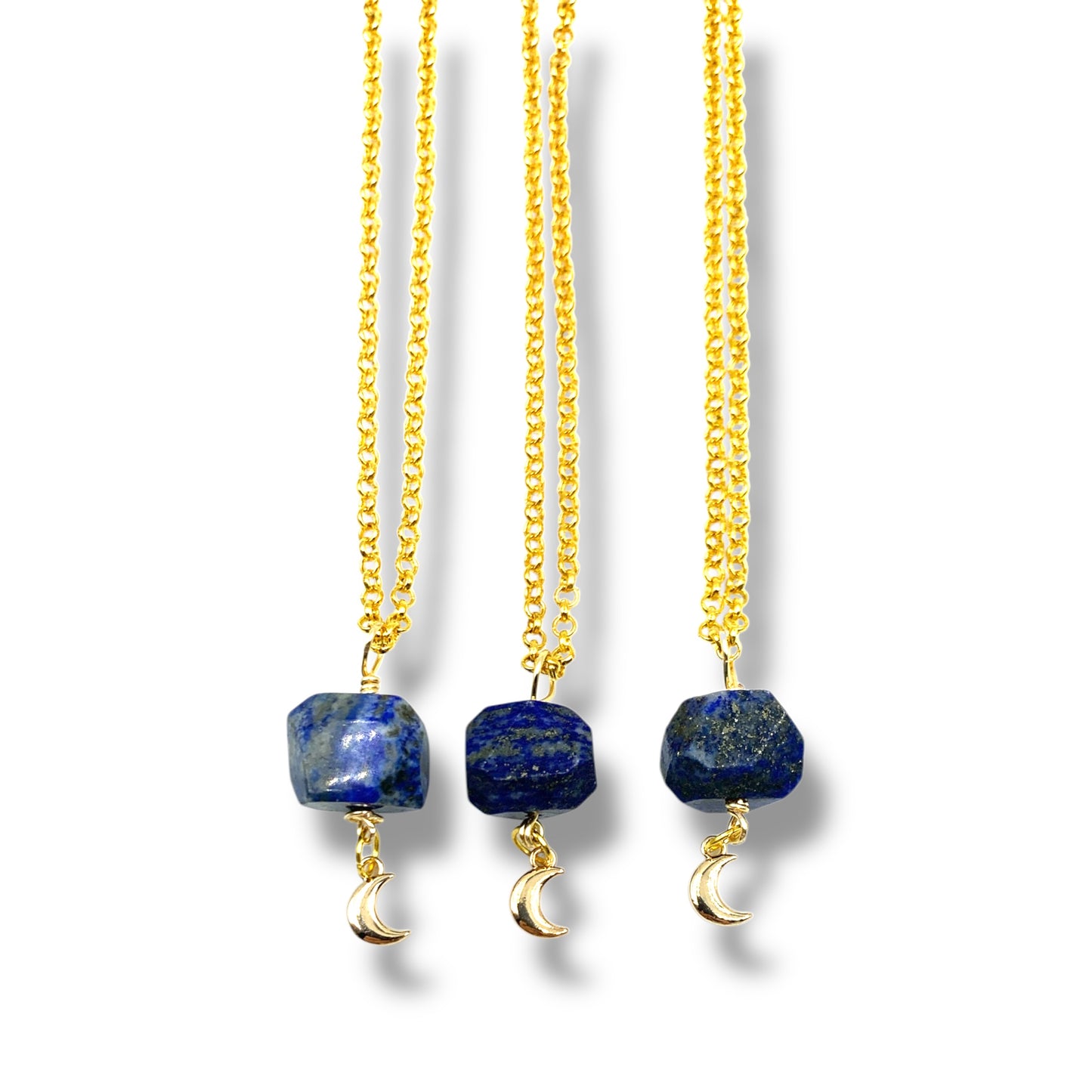 Lapis Lazuli Necklace Gold Hexagon with Moon Charm $35