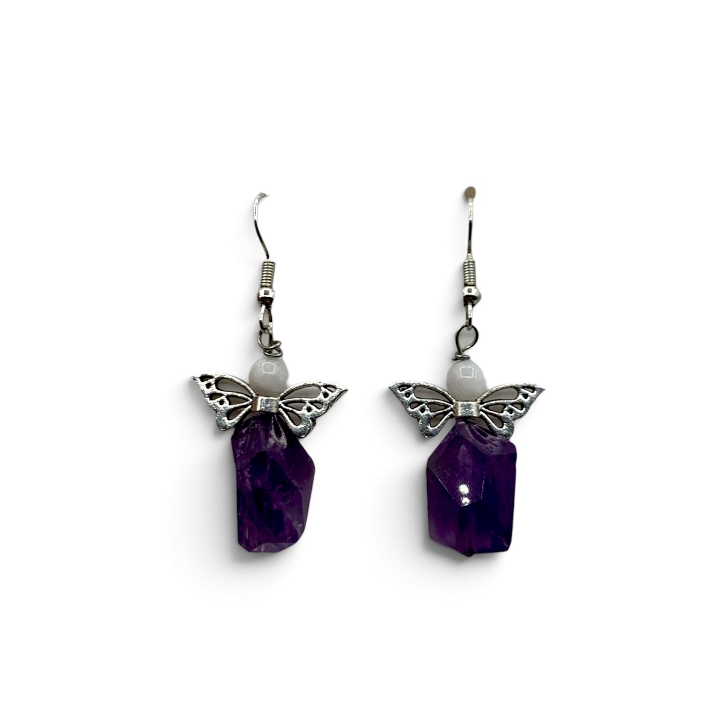 Earrings - Amethyst & Rainbow Moonstone with Charm