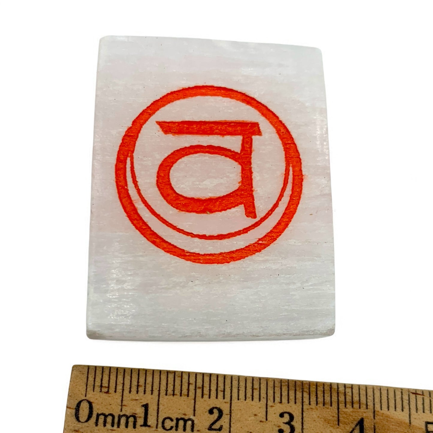 Sacral Chakra Engraved Selenite Bar $12