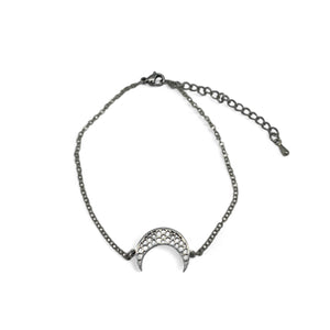 Bracelet - Silver Coloured Crescent Moon Chain