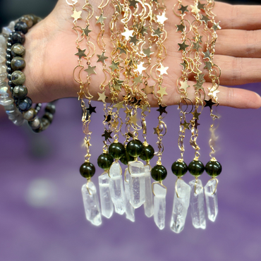 Necklace - Moldavite & Clear Quartz - Celestial Harmony