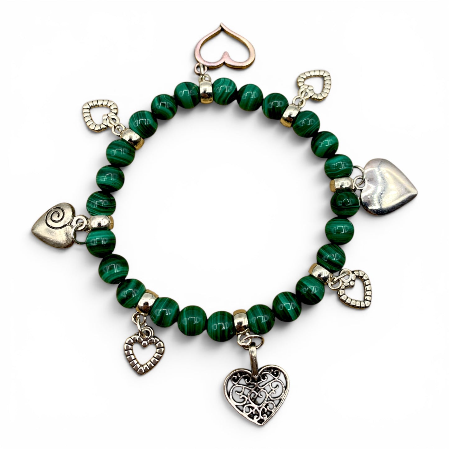 Bracelet - Malachite with Heart Charms