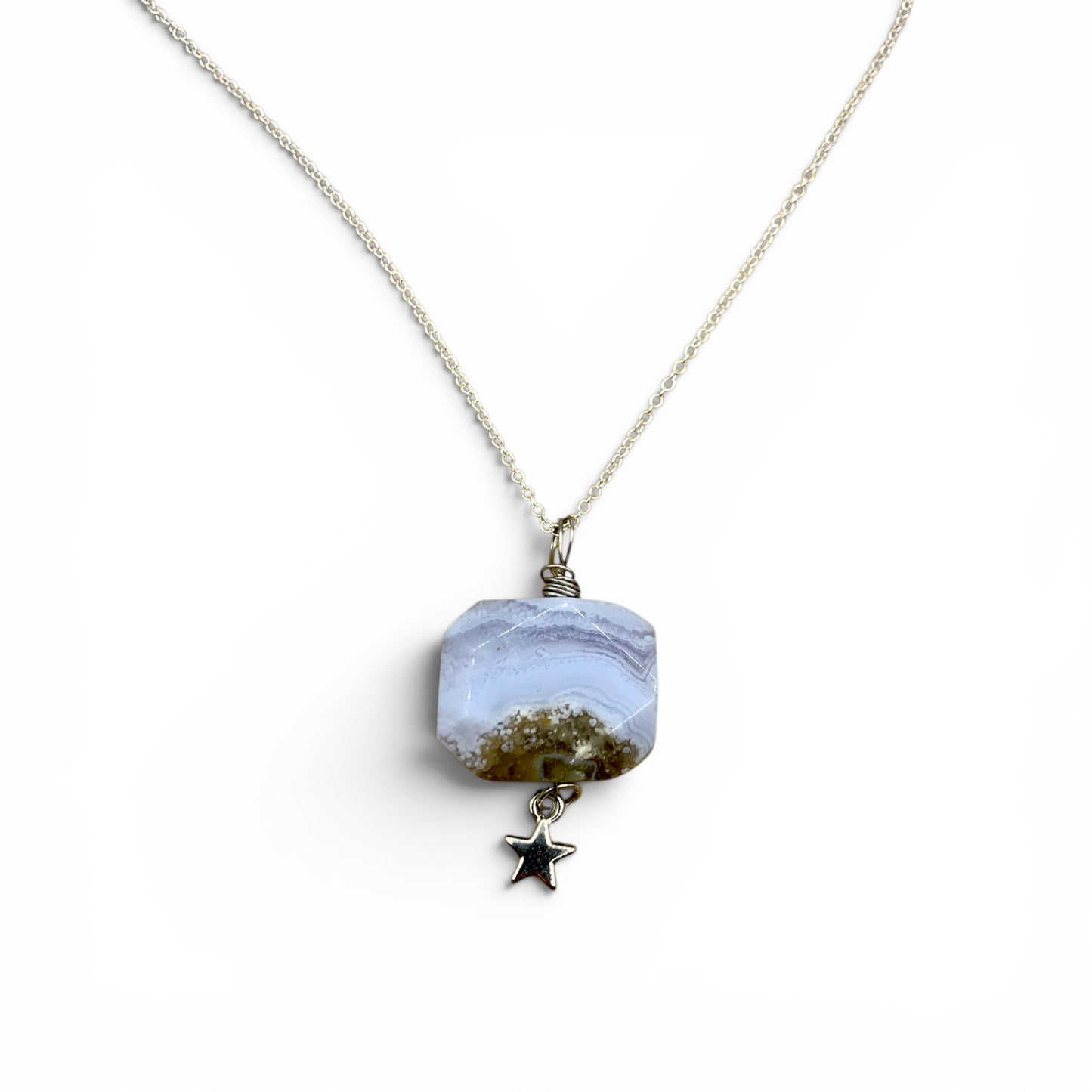 Necklace - Agate Blue Lace with Star Charm $35