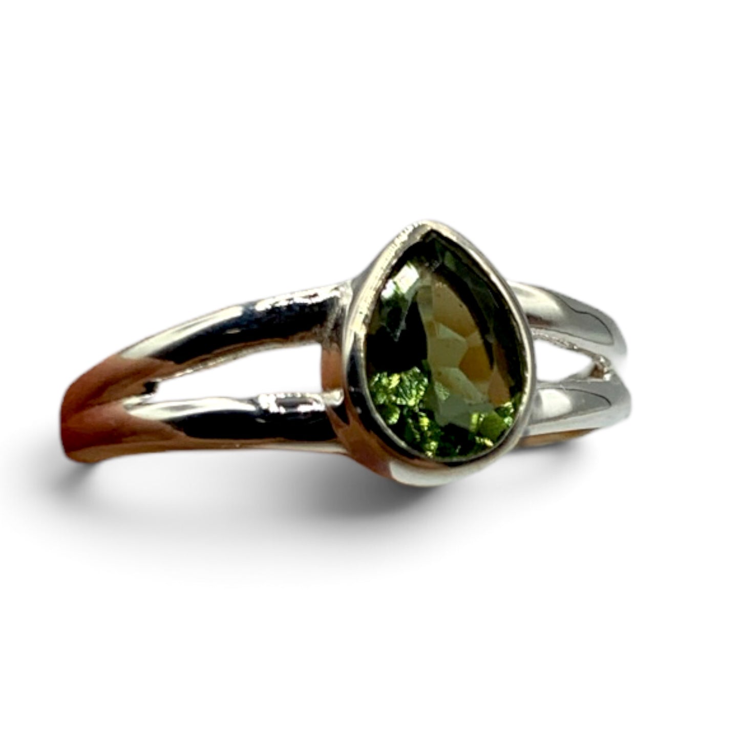 Ring - Moldavite Faceted Teardrop Sz 8