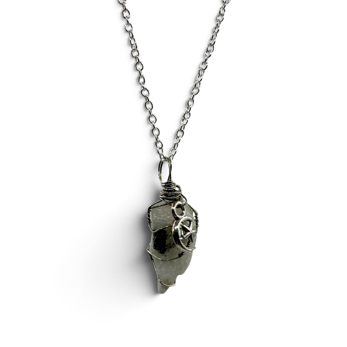 Necklace - Moonstone Rainbow Raw with Moon Charm $25
