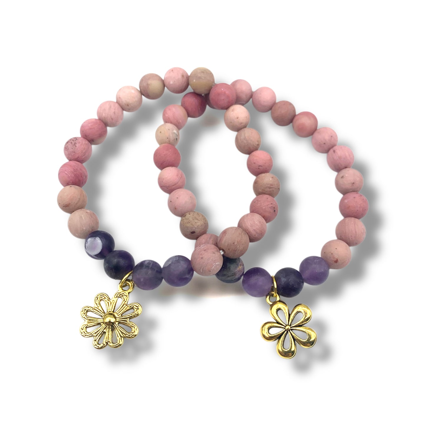 Bracelet - Rhodonite with Lepidolite and Flower Charm