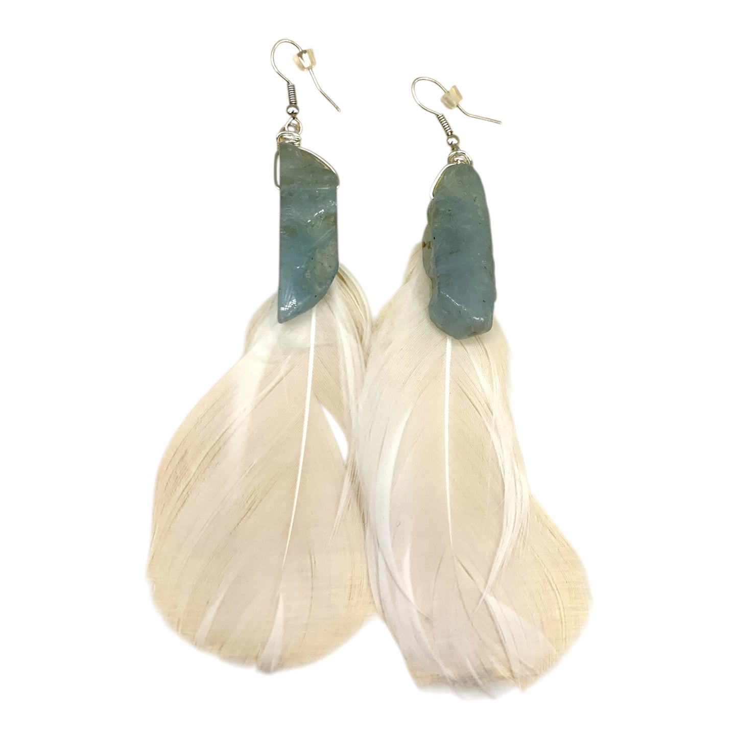 Earrings - Aquamarine with Feathers