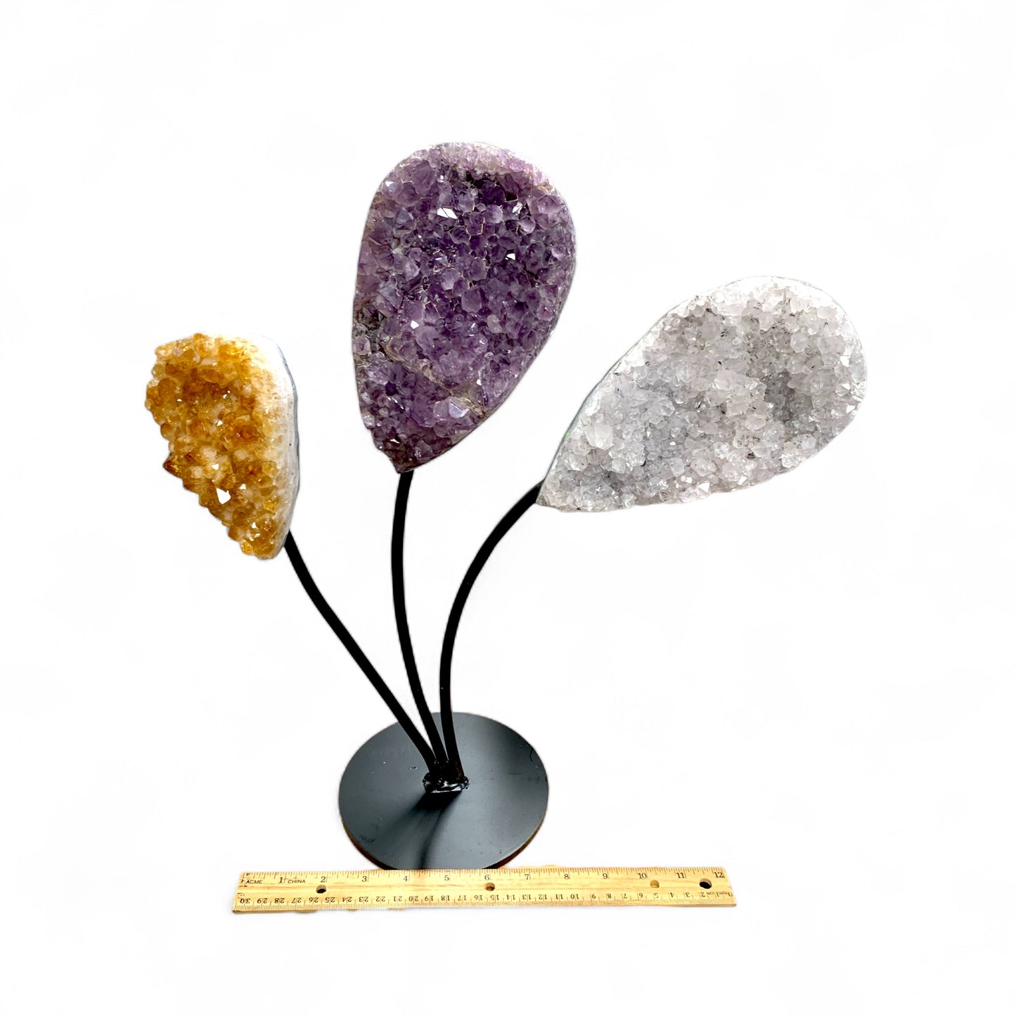 Amethyst, Clear Quartz, Citrine- Cluster on Stand $800