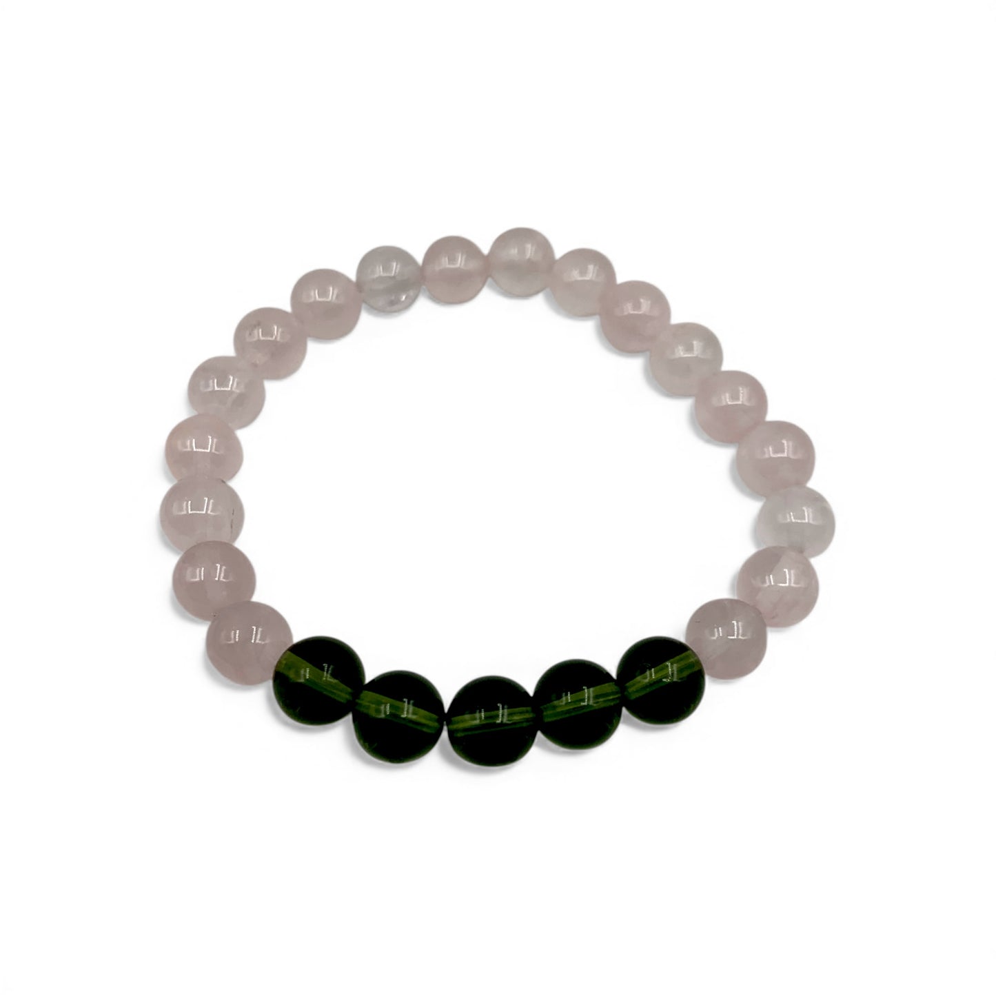 Bracelet - Moldavite and Rose Quartz 8mm