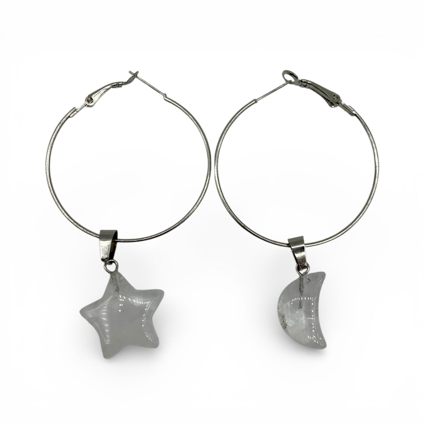 Earrings Hoop - Clear Quartz Star/Moon - Happy Soul Online