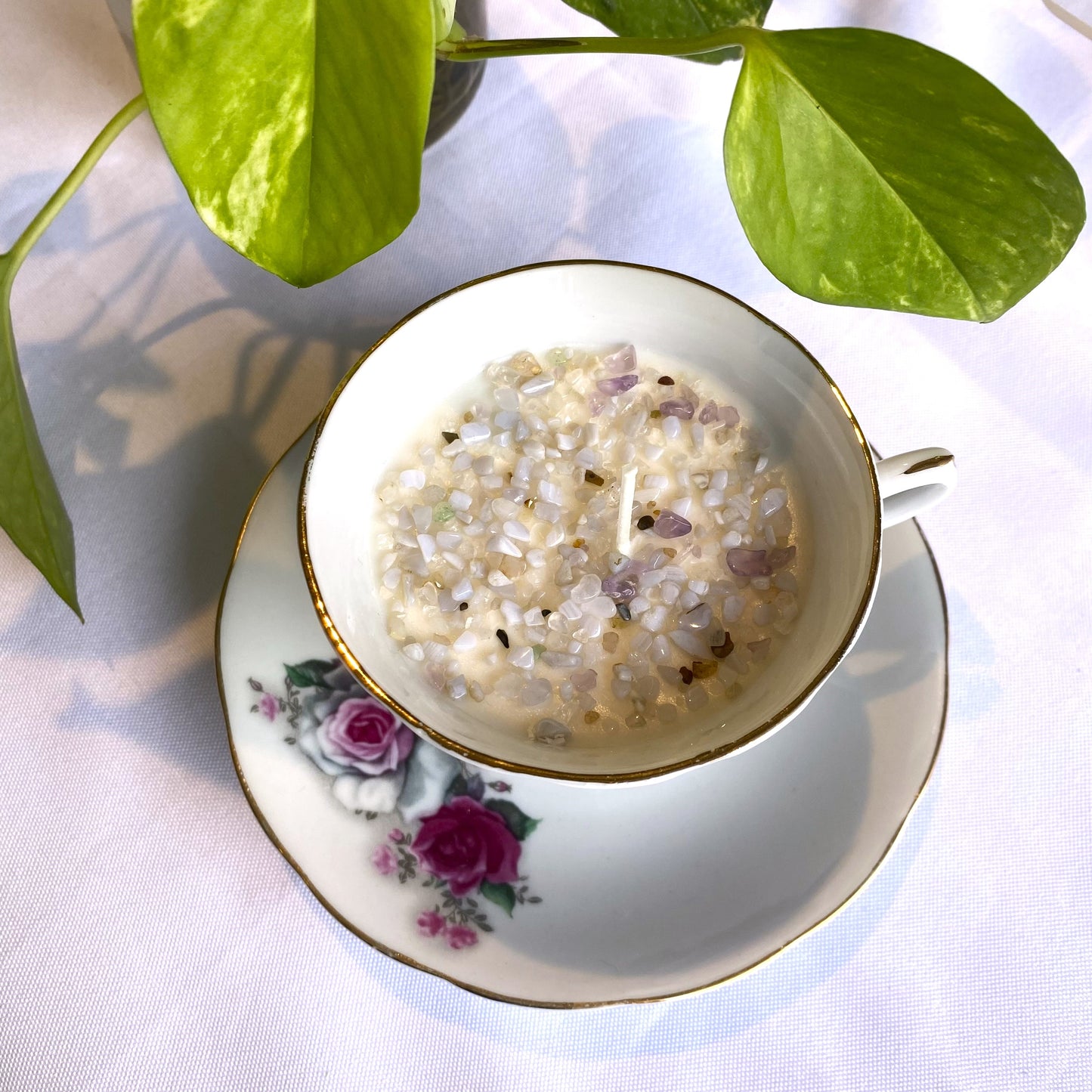 Candle - Vintage Teacup Topped with Crystal Confetti