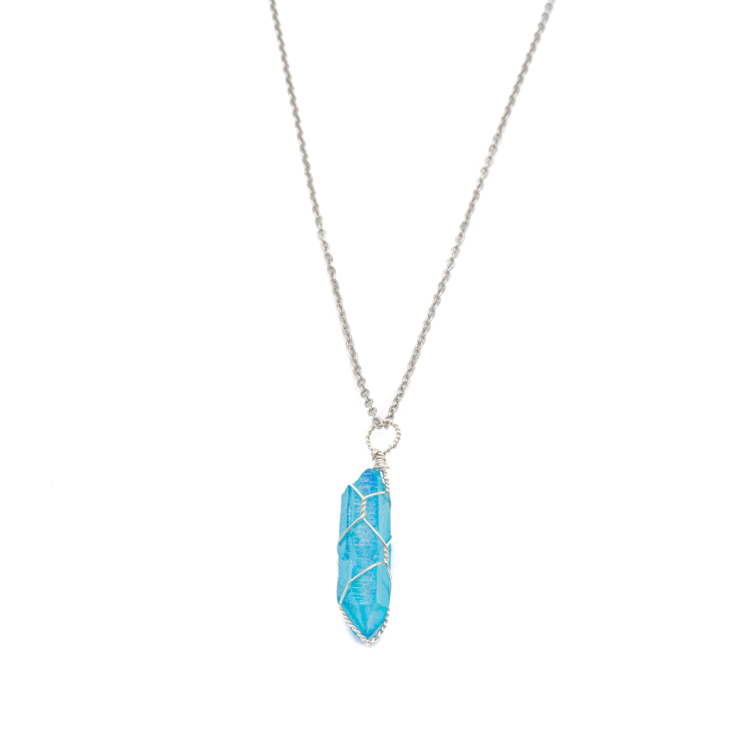 Necklace - Aura Quartz Aqua Point Wrapped