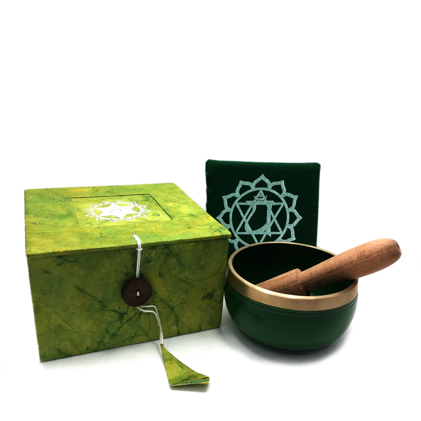 Tibetan Singing Bowl Gift Set - Green (Heart Chakra) Happy Soul Online