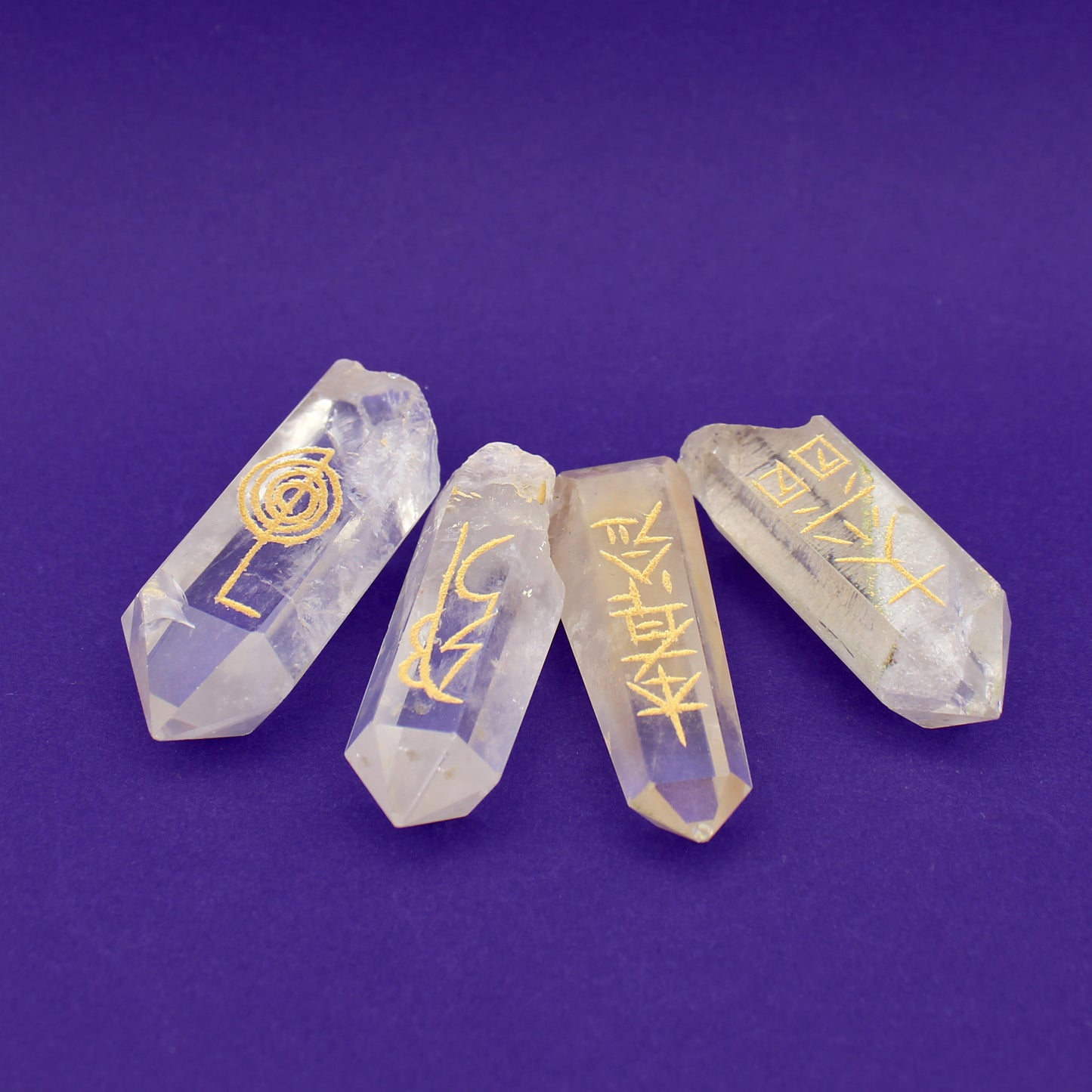 Clear Quartz Etched Reiki Energy Healing Wands Set