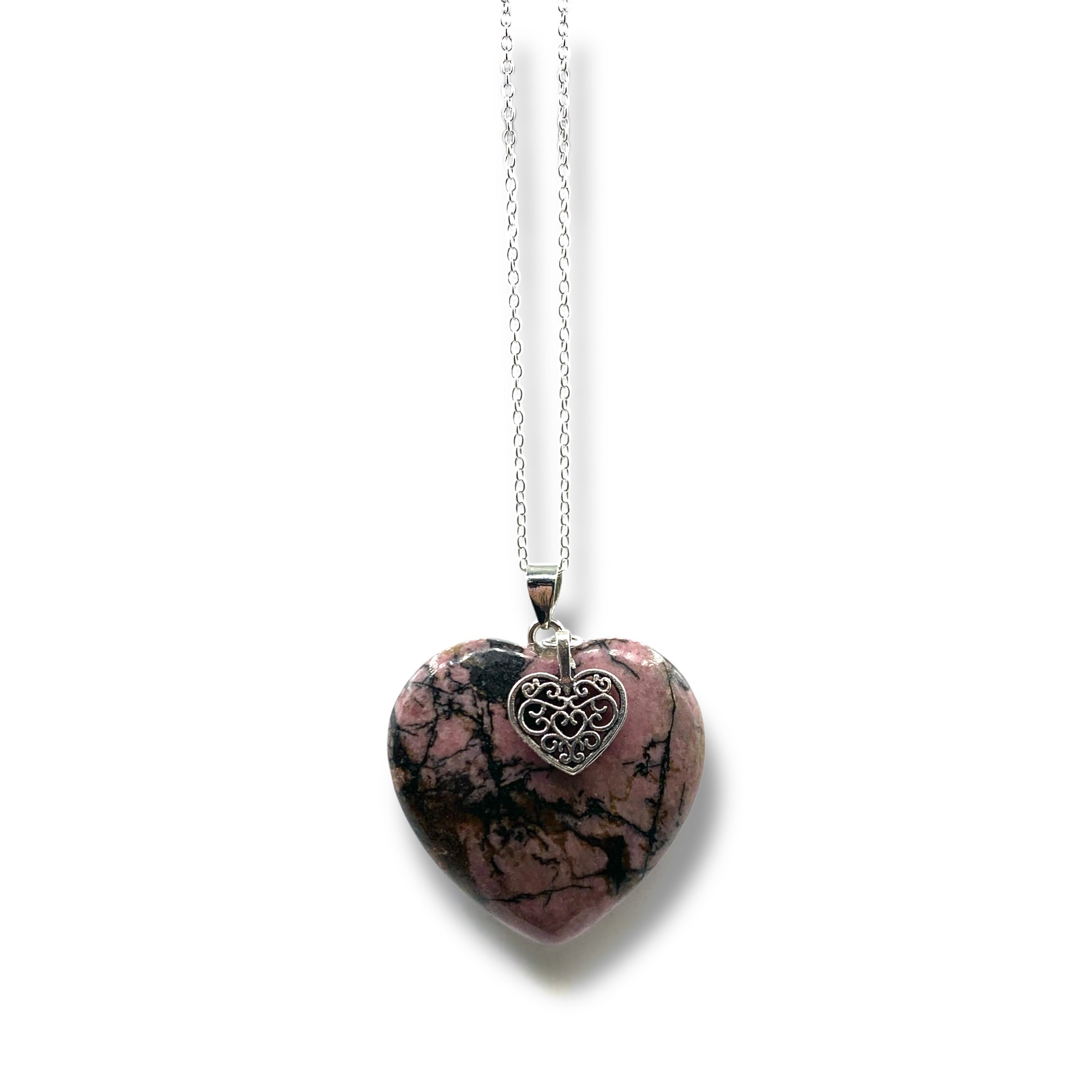 Necklace - Rhodonite Heart $40