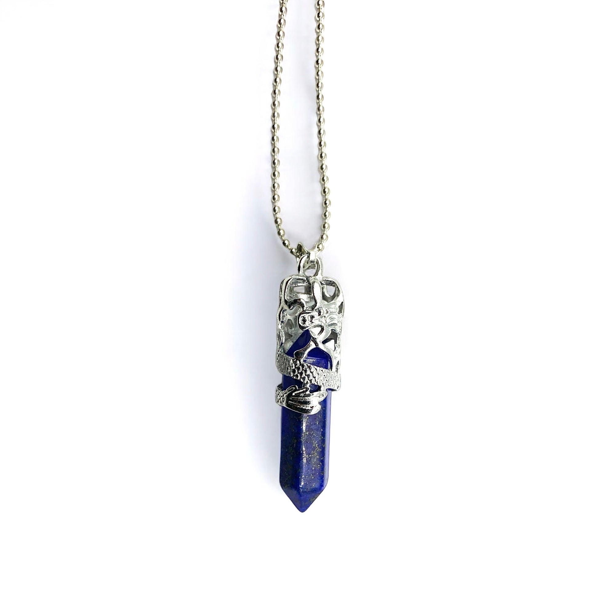 Necklace - Dragon Wrapped Double Terminated Lapis Lazuli