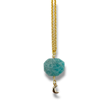 Necklace Gold - Amazonite with Moon Charm $50