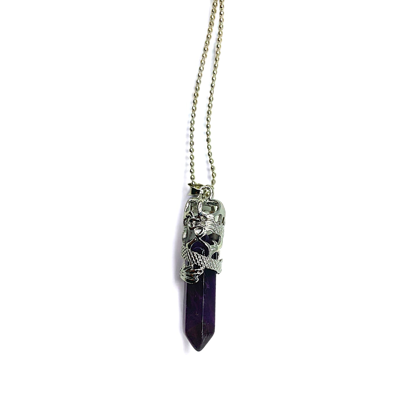 Necklace - Dragon Wrapped Double Terminated Amethyst