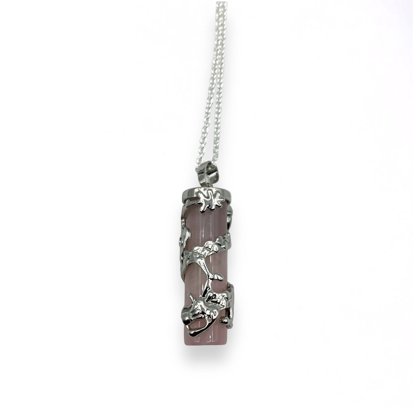 Necklace - Dragon Wrapped Rose Quartz Cylinder $30