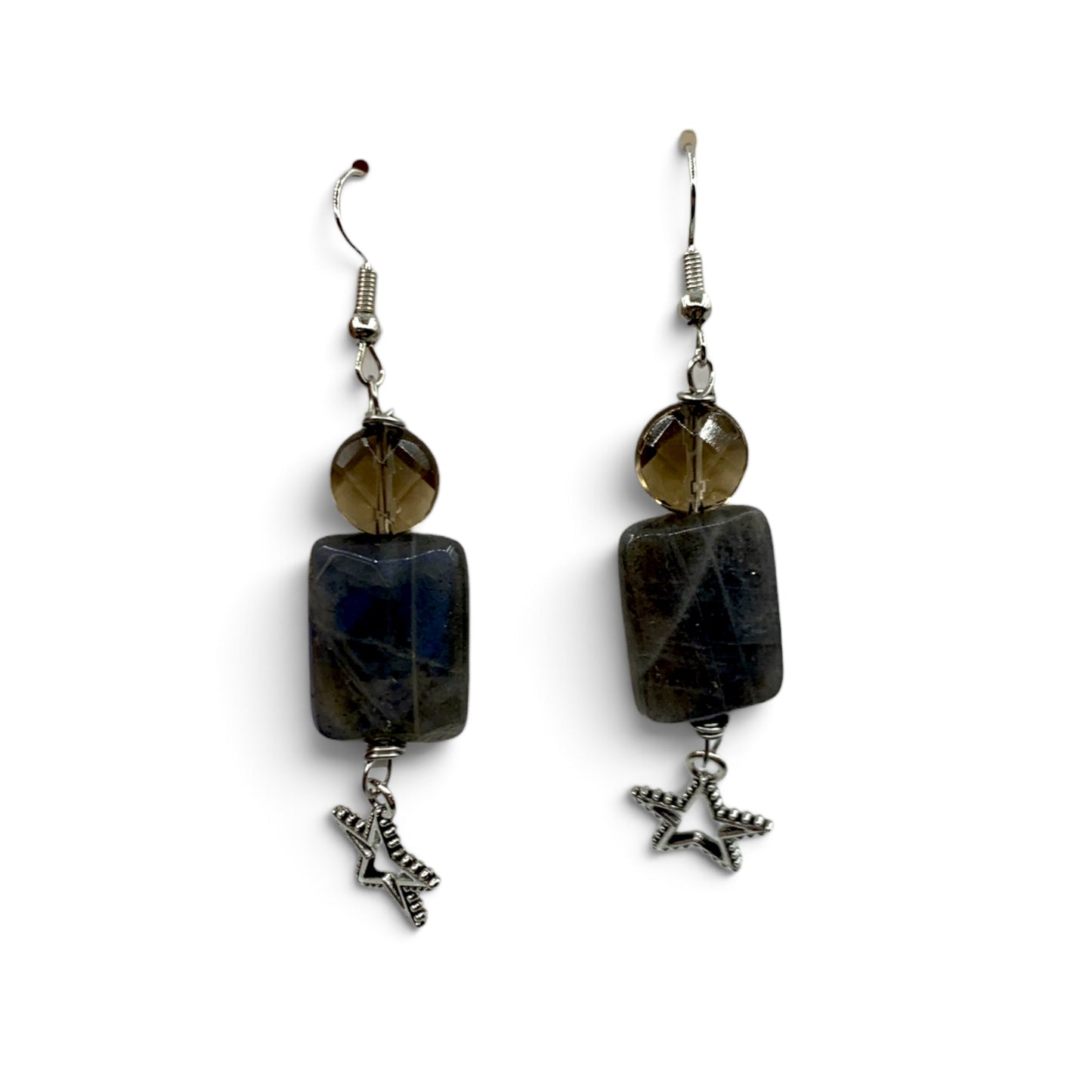 Earrings - Labradorite & Smoky Quartz Star Charm $40