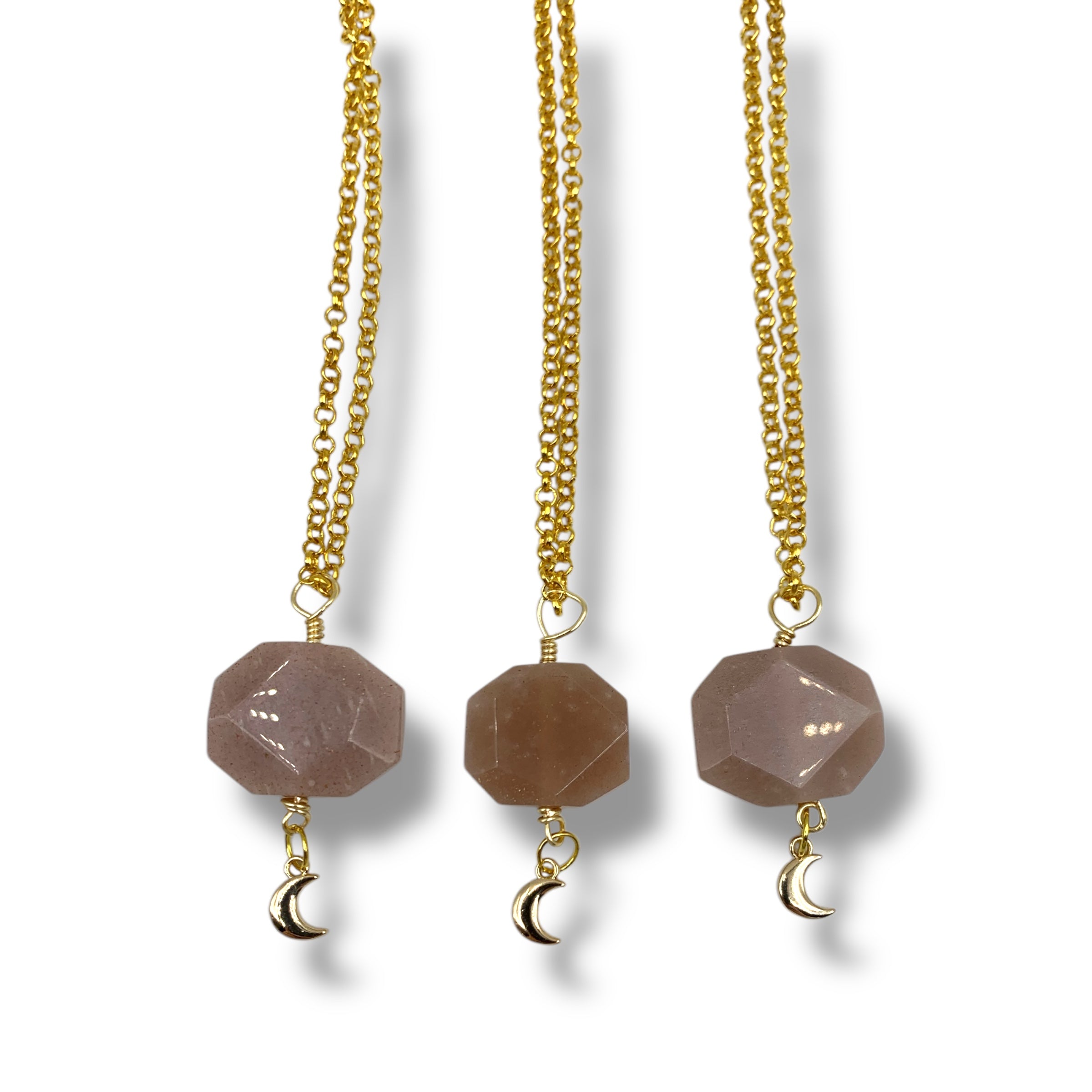 Necklace Gold - Earthy Moonstone with Moon Charm $35