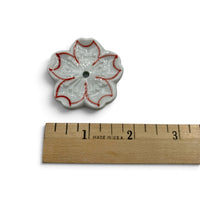 Incense Holder -  White Ceramic Flower with Red Outline