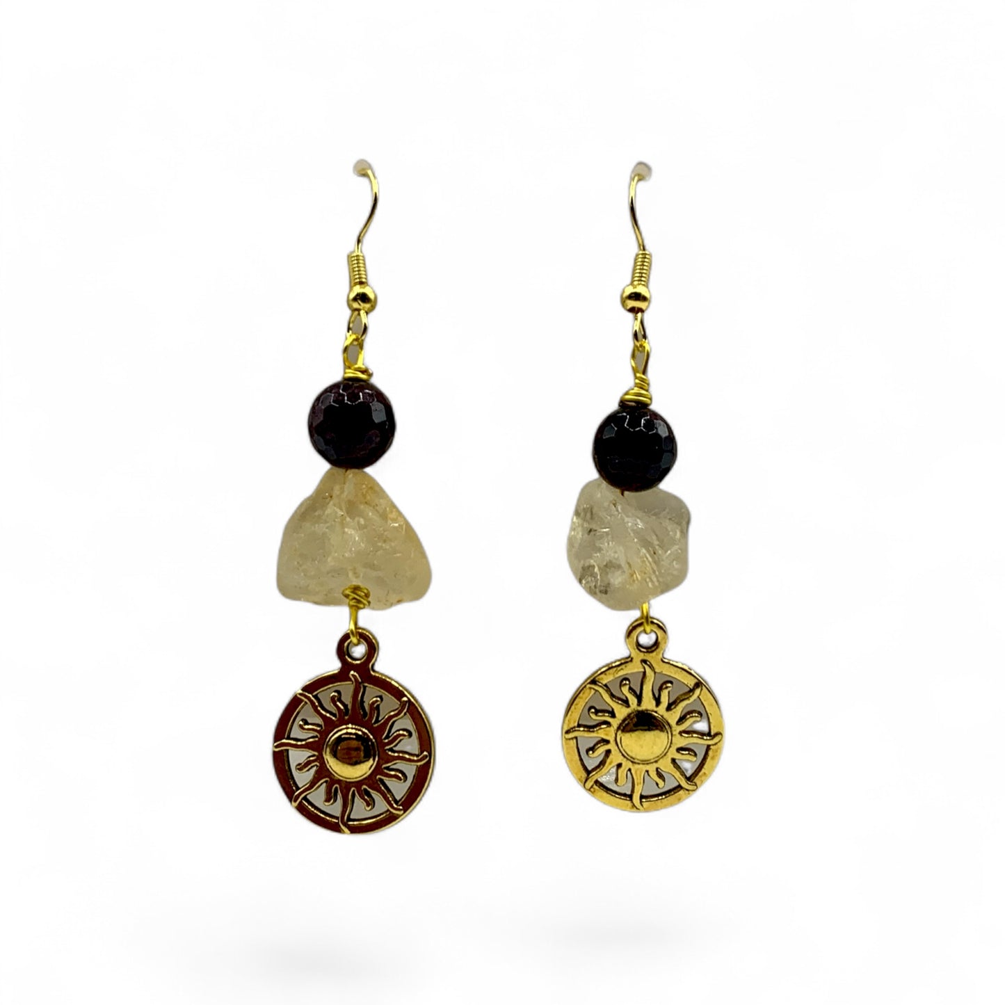 Earrings - Garnet, Citrine & Celestial Charms