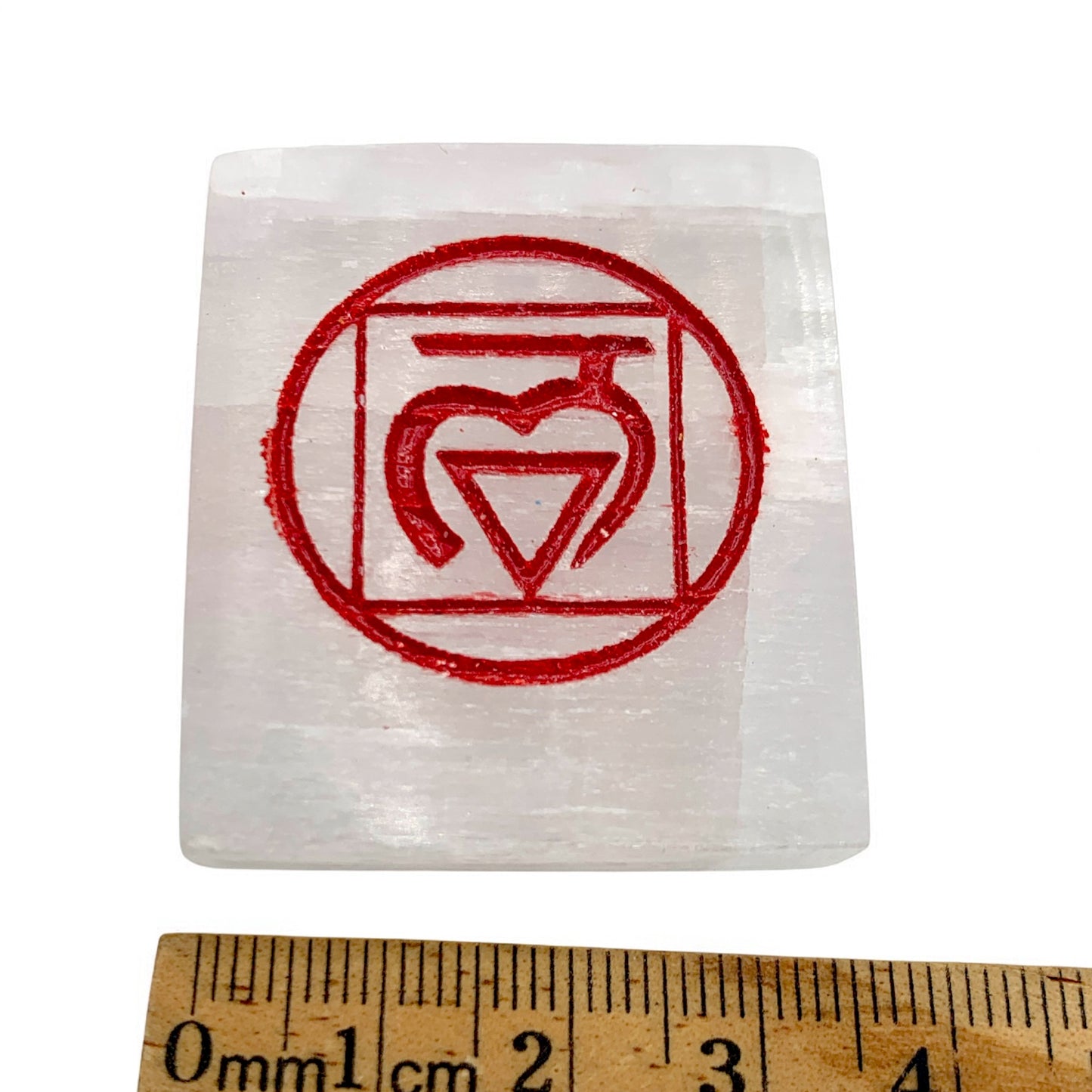 Root Chakra Engraved Selenite Bar $12