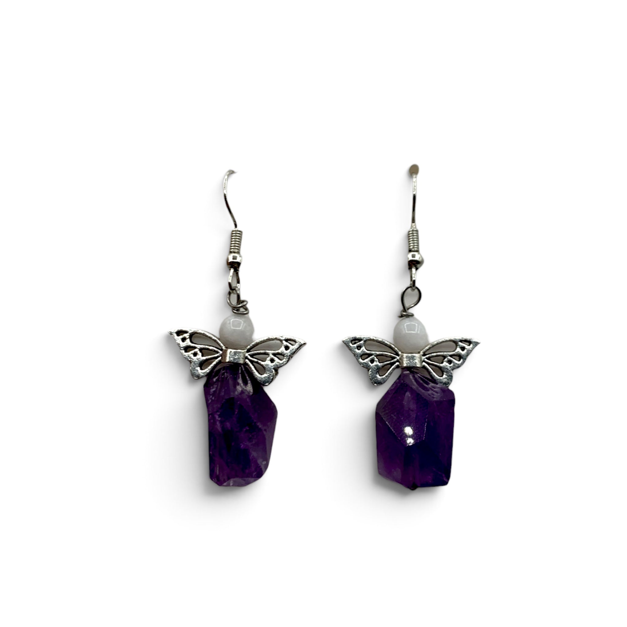 Earrings - Amethyst & Rainbow Moonstone with Charm