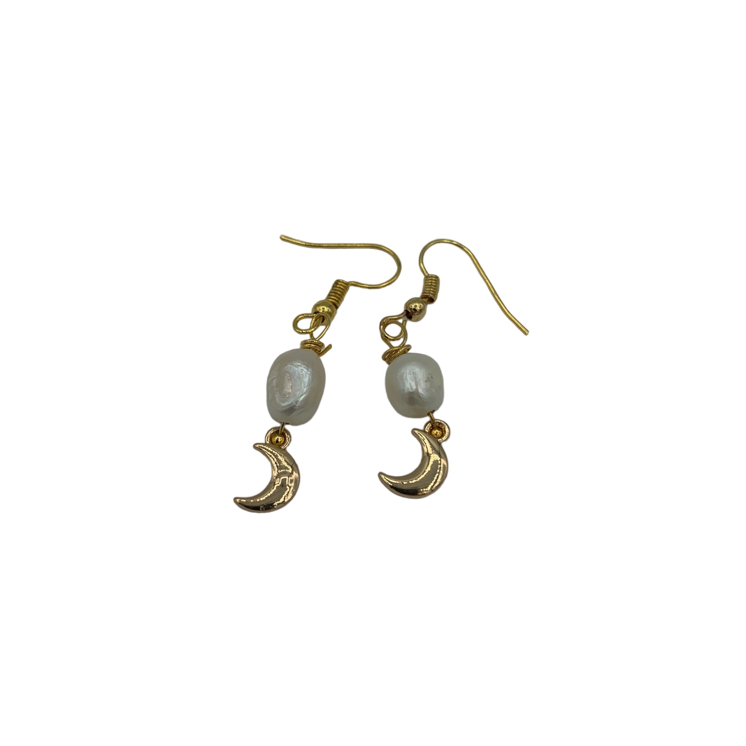 Earrings - Pearl Drop with Crescent Moon Charm $20