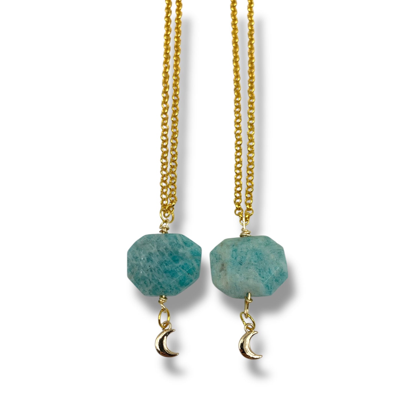 Necklace Gold - Amazonite with Moon Charm $50