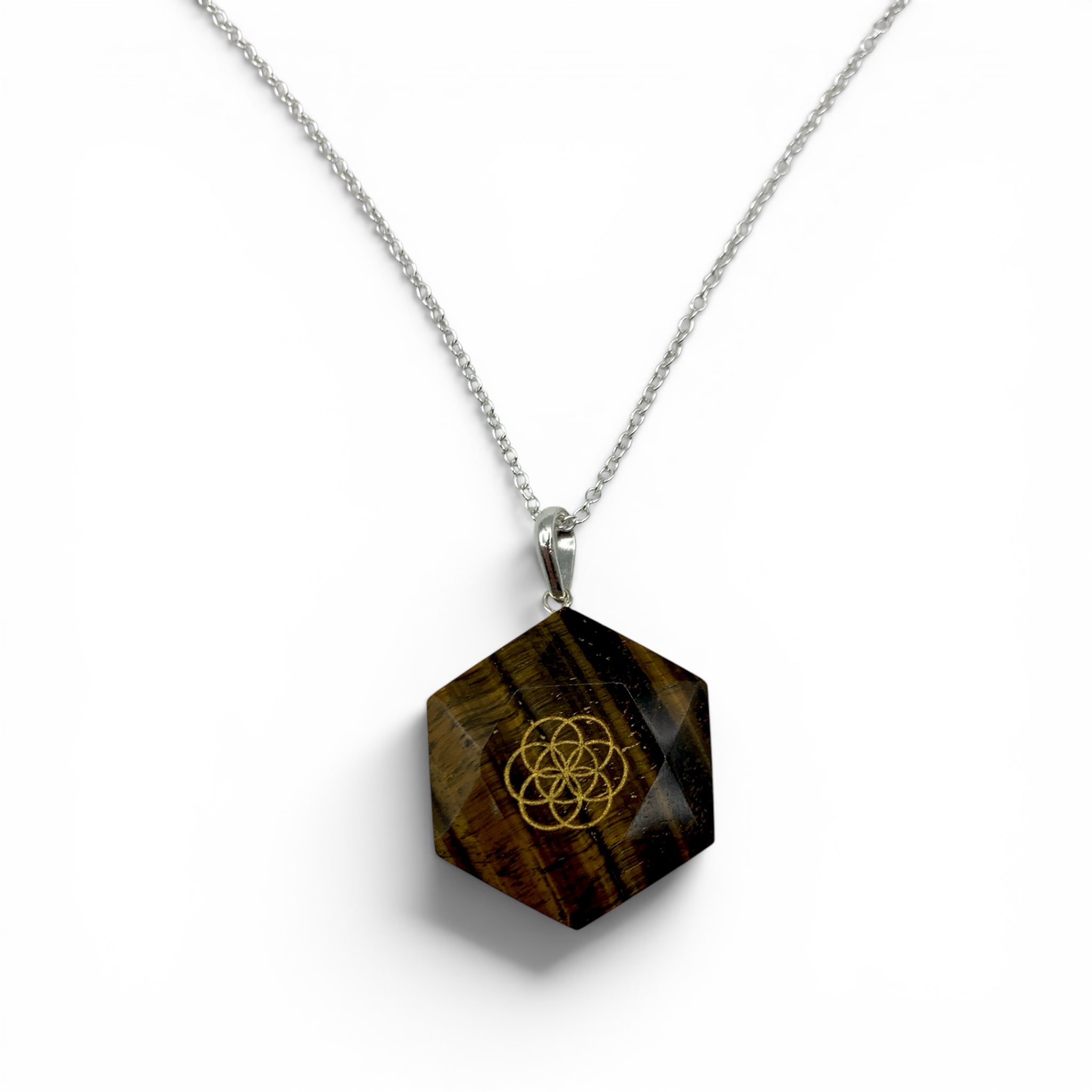Necklace - Tiger's Eye Flower of Life $35