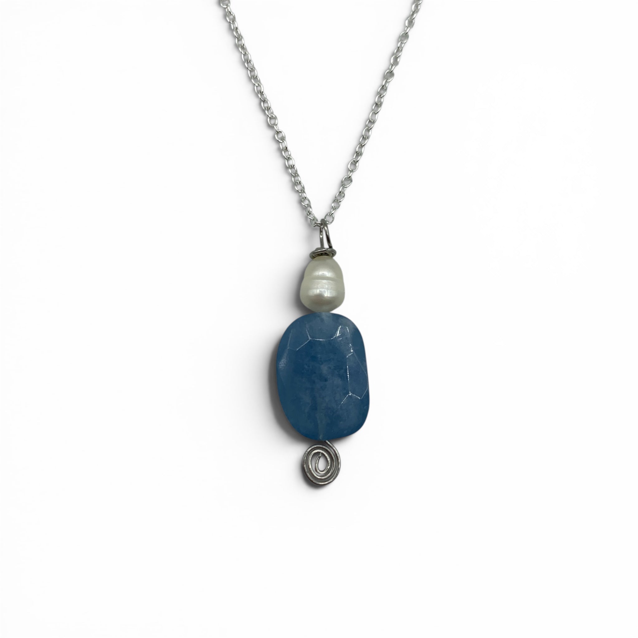 Necklace - Aquamarine Spiral with Pearl