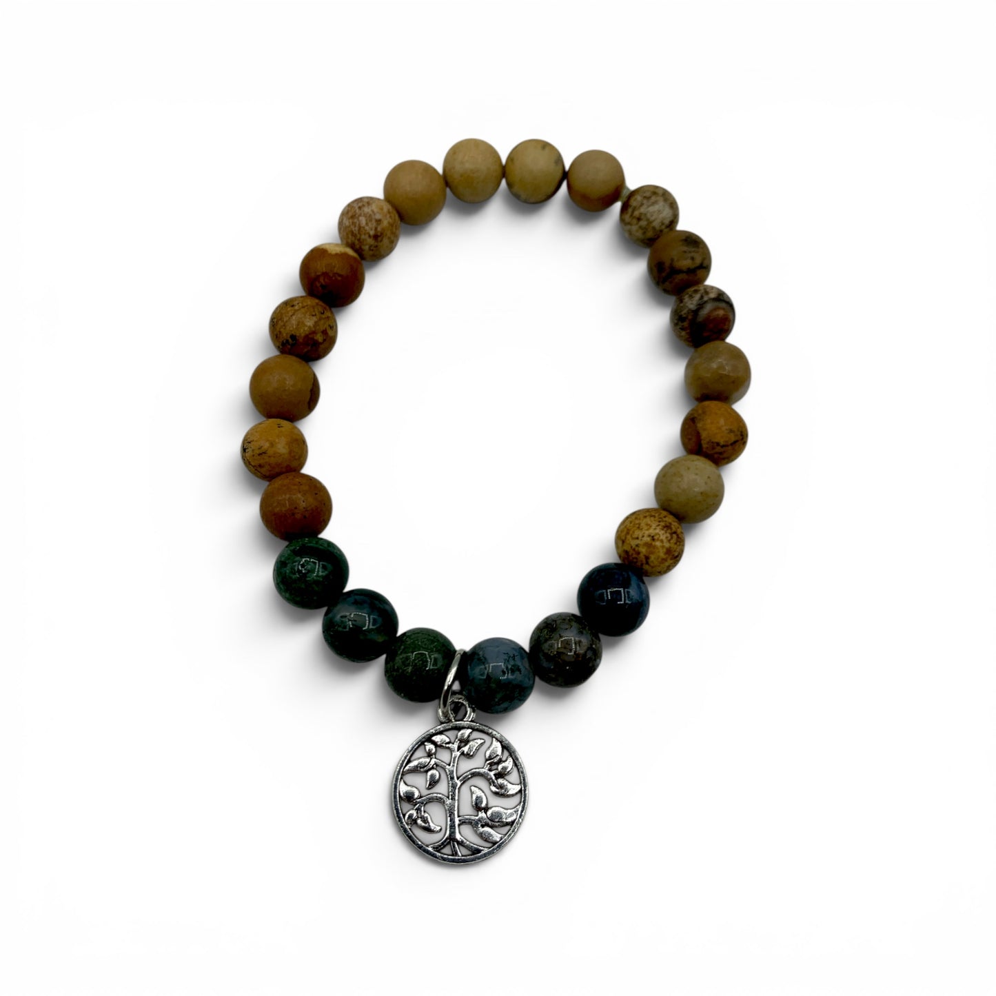 Bracelet - Jasper Picture and Ocean with Tree of Life Charm