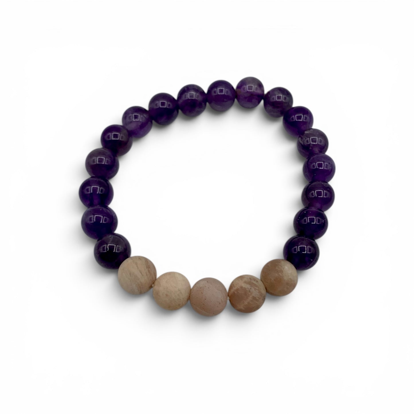 Bracelet - Amethyst & Earthy Moonstone 8mm $40
