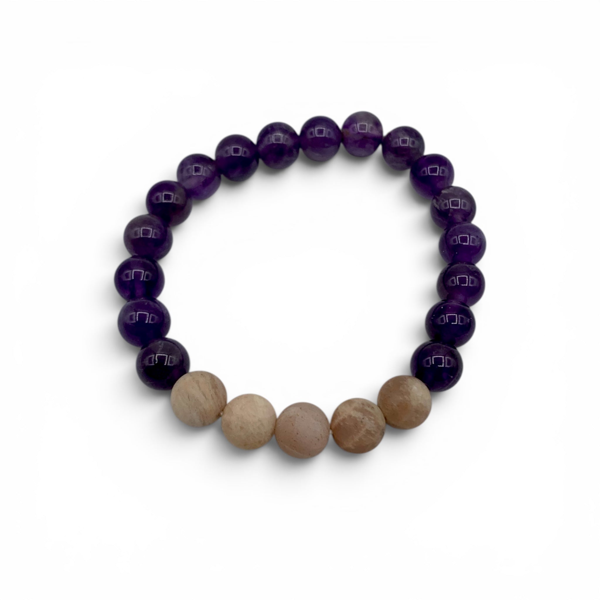 Bracelet - Amethyst & Earthy Moonstone 8mm $40