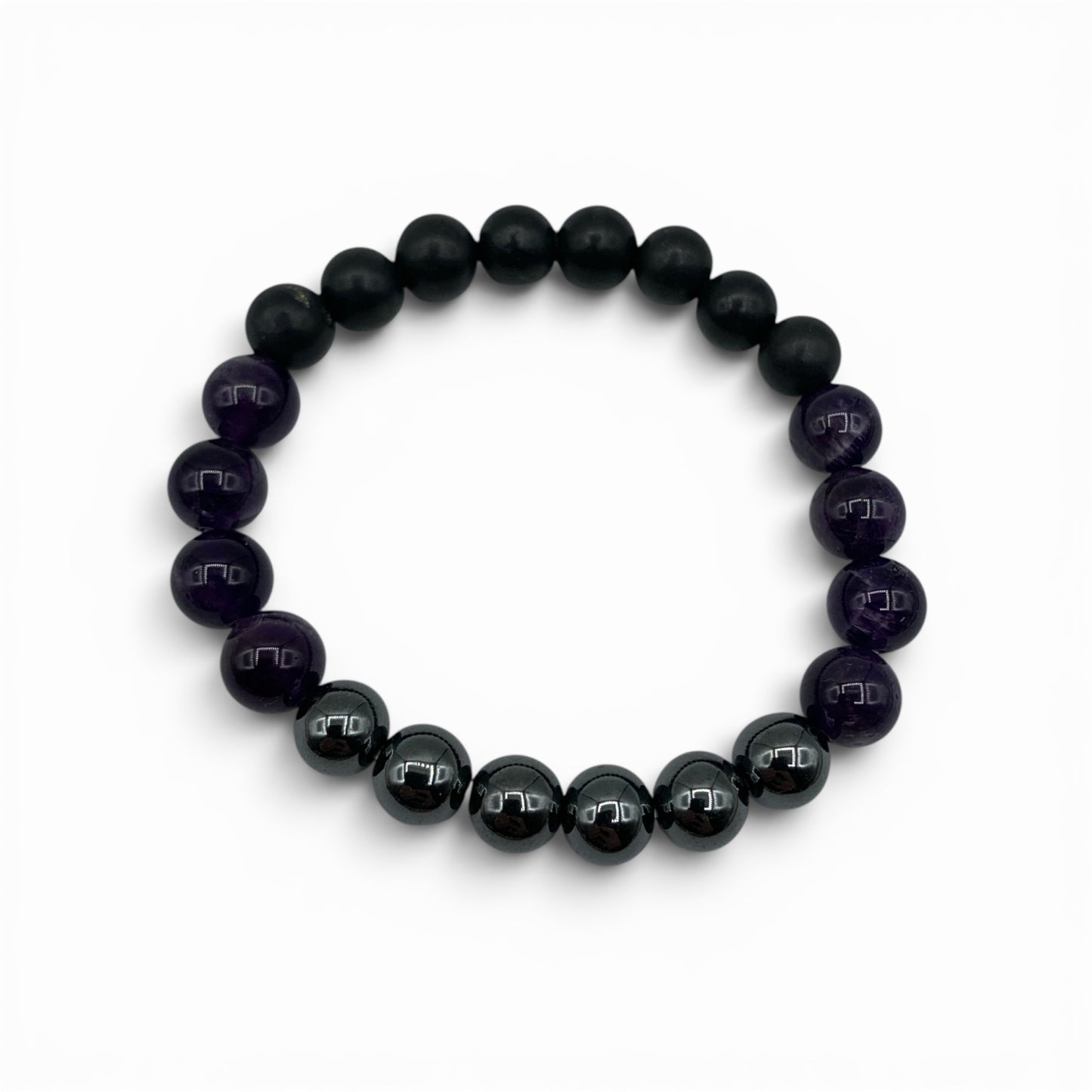 Bracelet - Shungite with Amethyst & Hematite 8mm