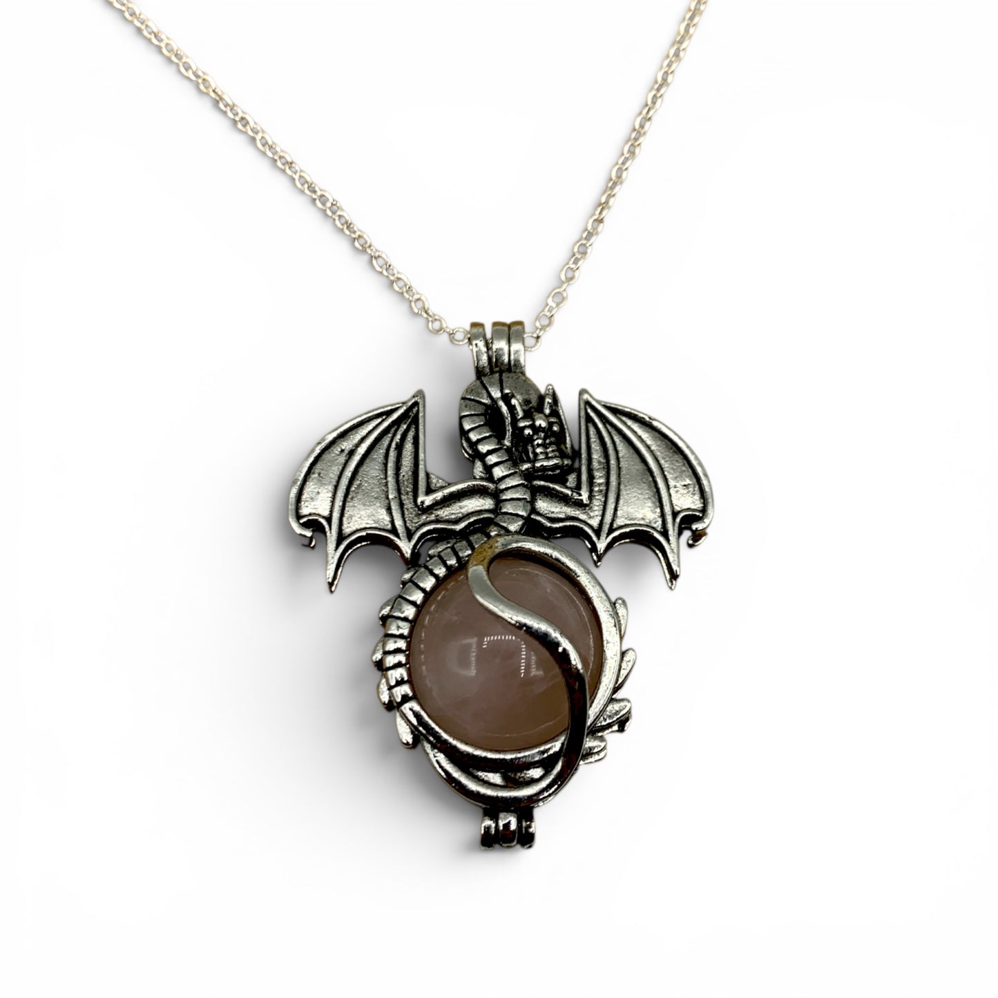 Necklace - Dragon Wrapped Rose Quartz Sphere $44