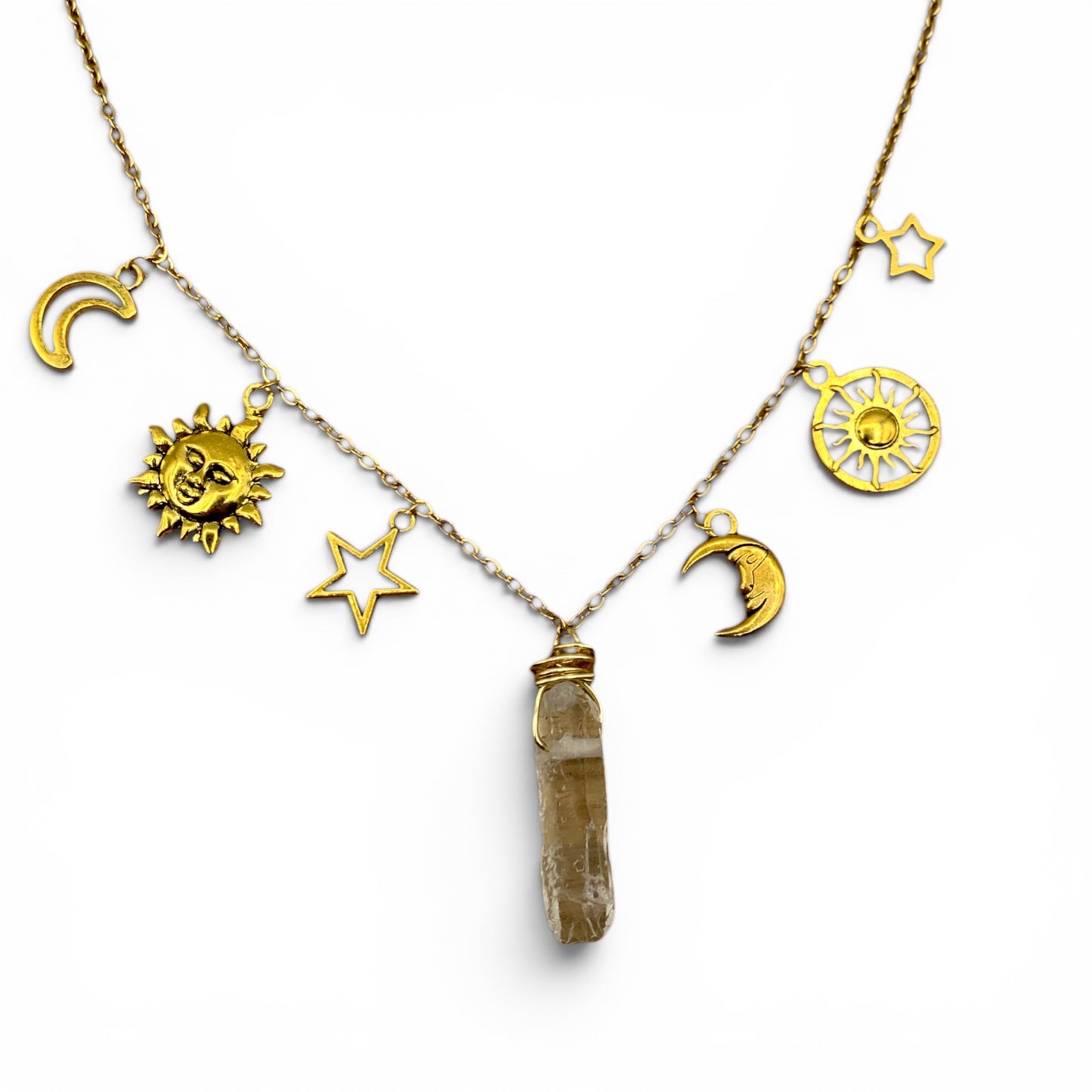 Necklace - Clear Quartz Celestial Charms $40