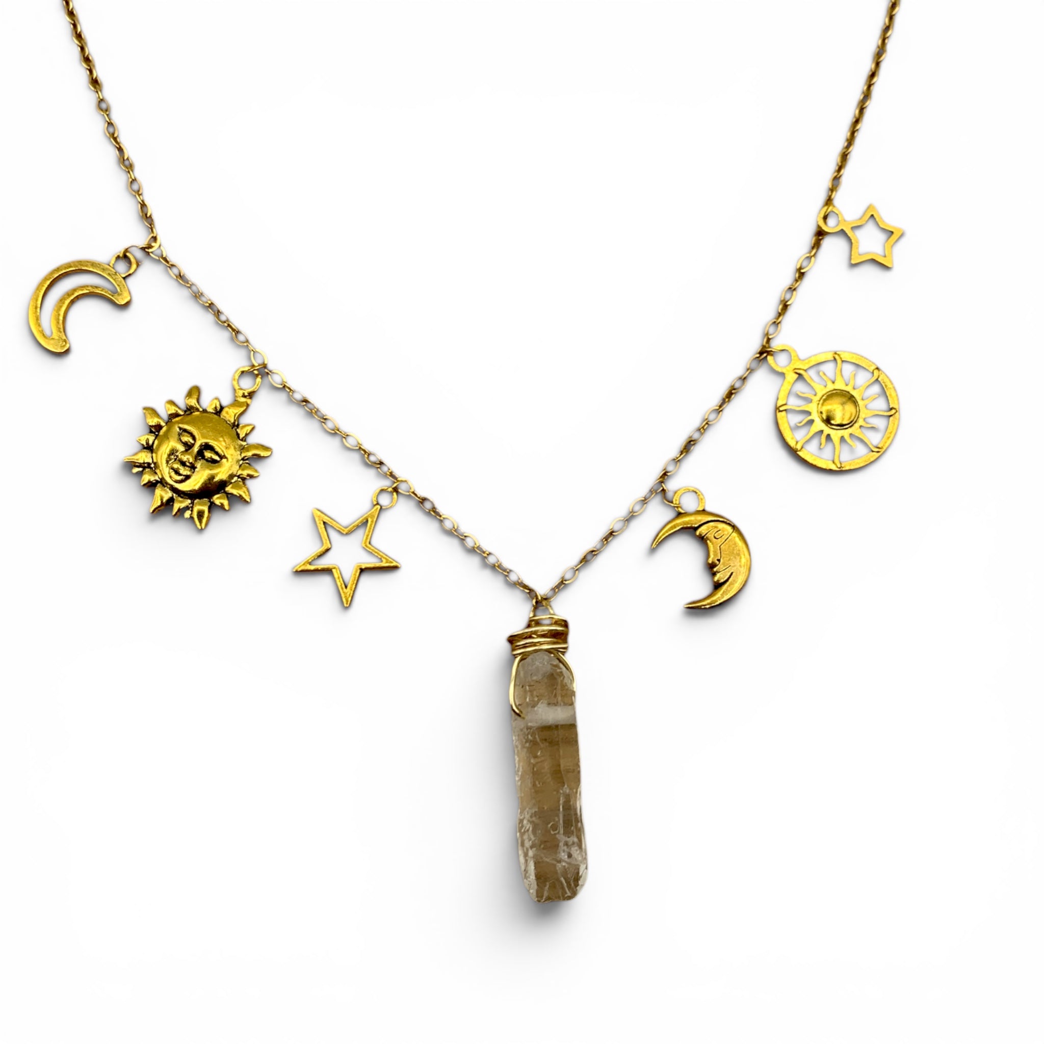 Necklace - Clear Quartz Celestial Charms $40