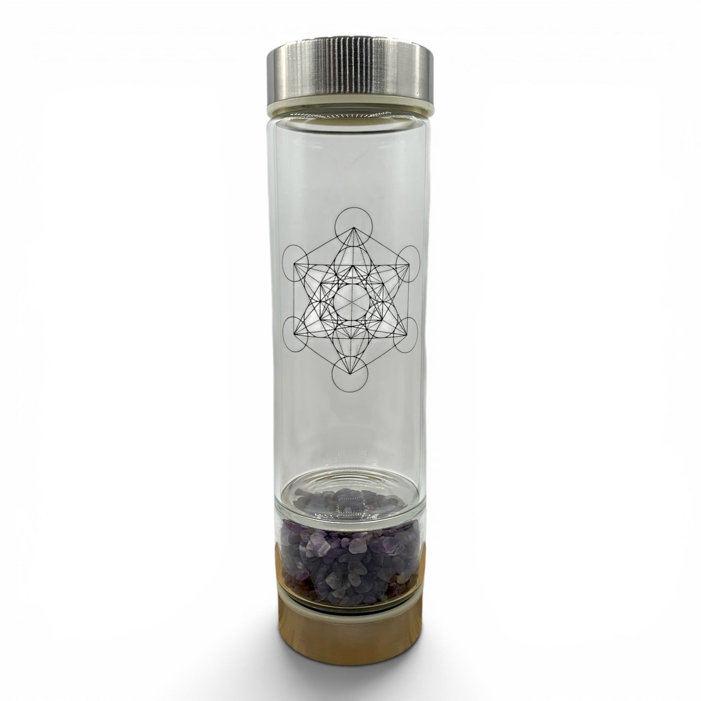 Glass Water Bottle - Amethyst & Metatron's Cube