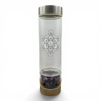 Glass Water Bottle - Amethyst & Metatron's Cube