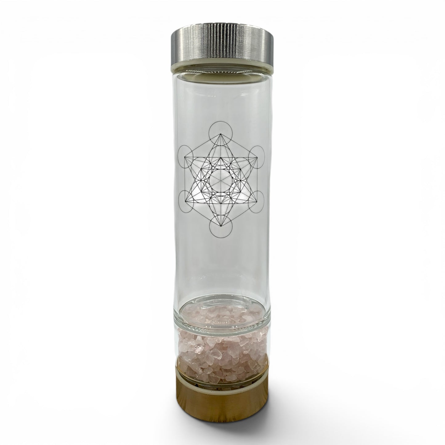 Glass Water Bottle - Rose Quartz & Metatron's Cube