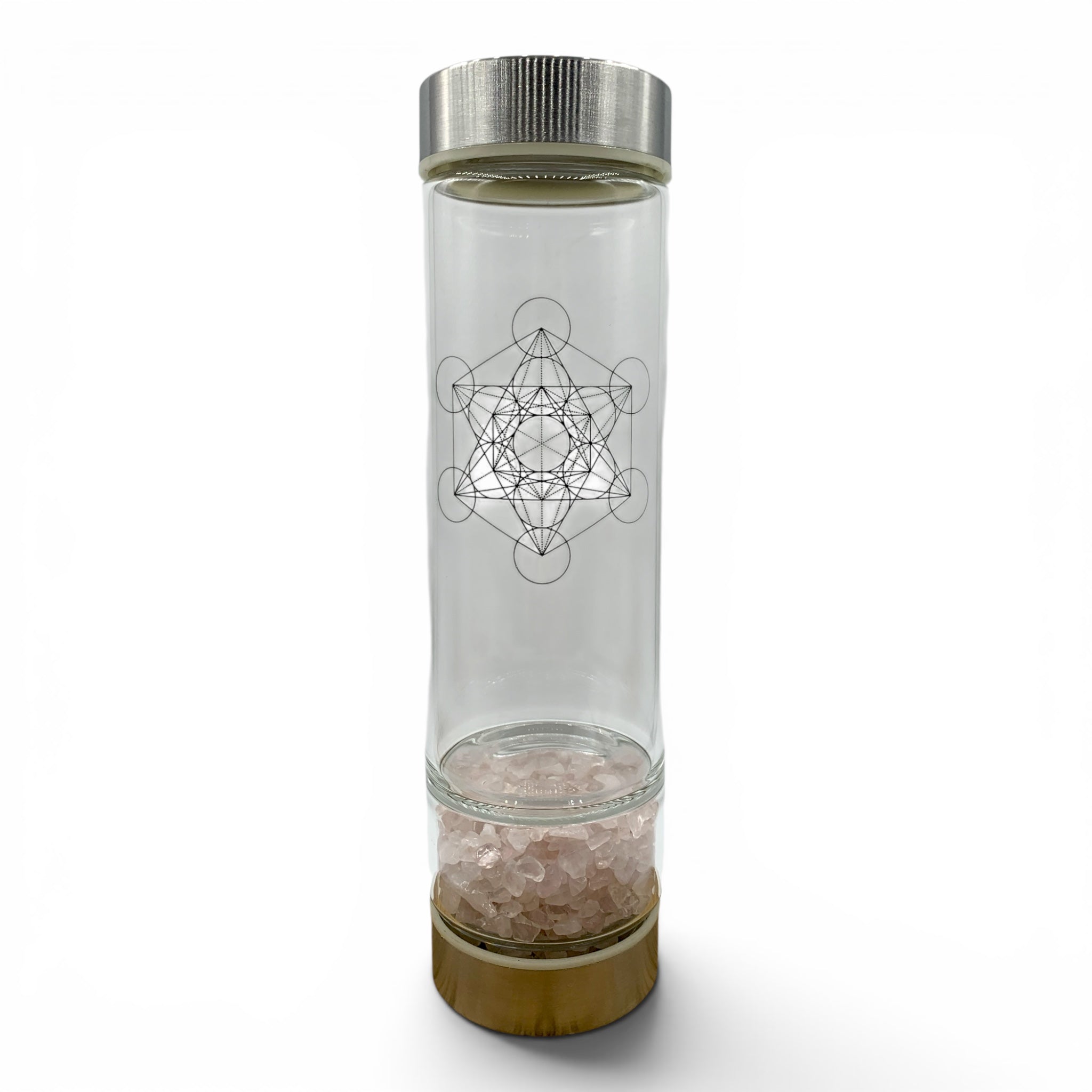 Glass Water Bottle - Rose Quartz & Metatron's Cube