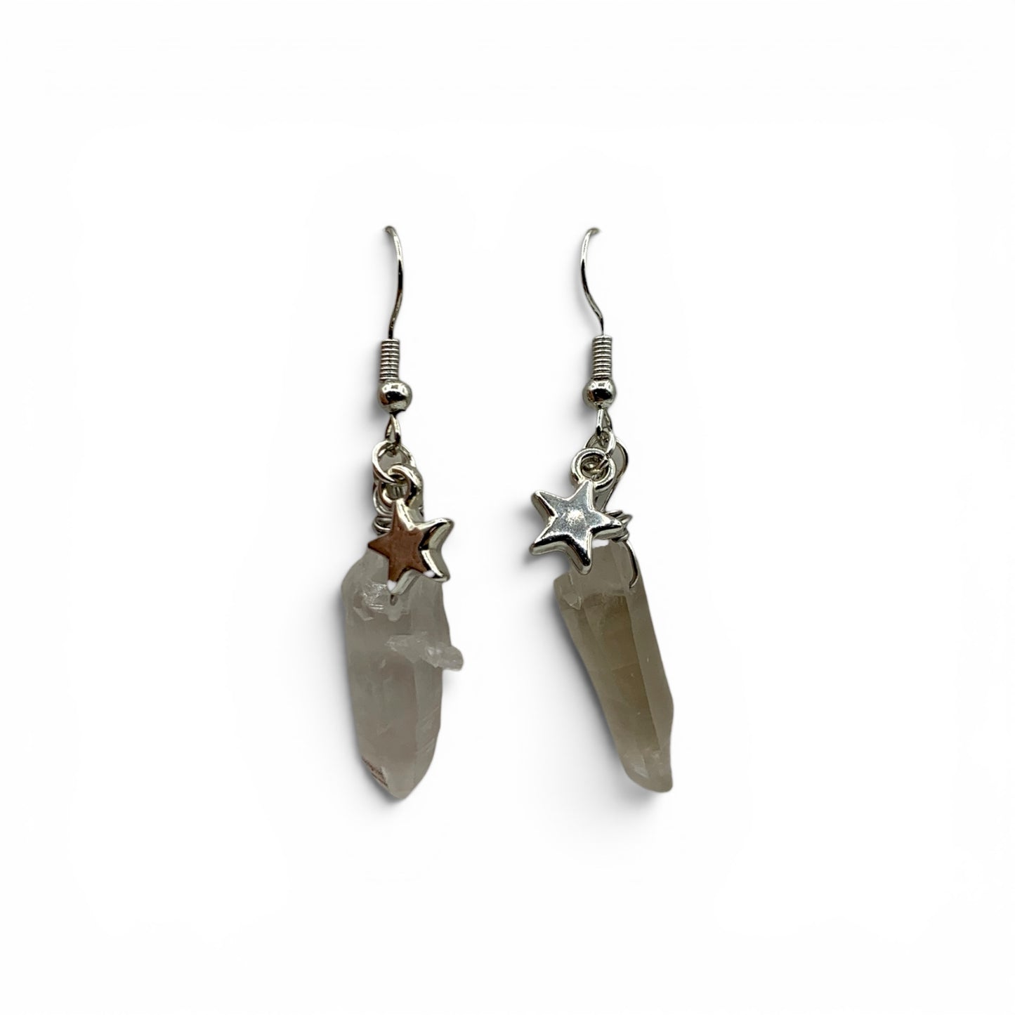 Earrings - Clear Quartz Point Star Charm $25
