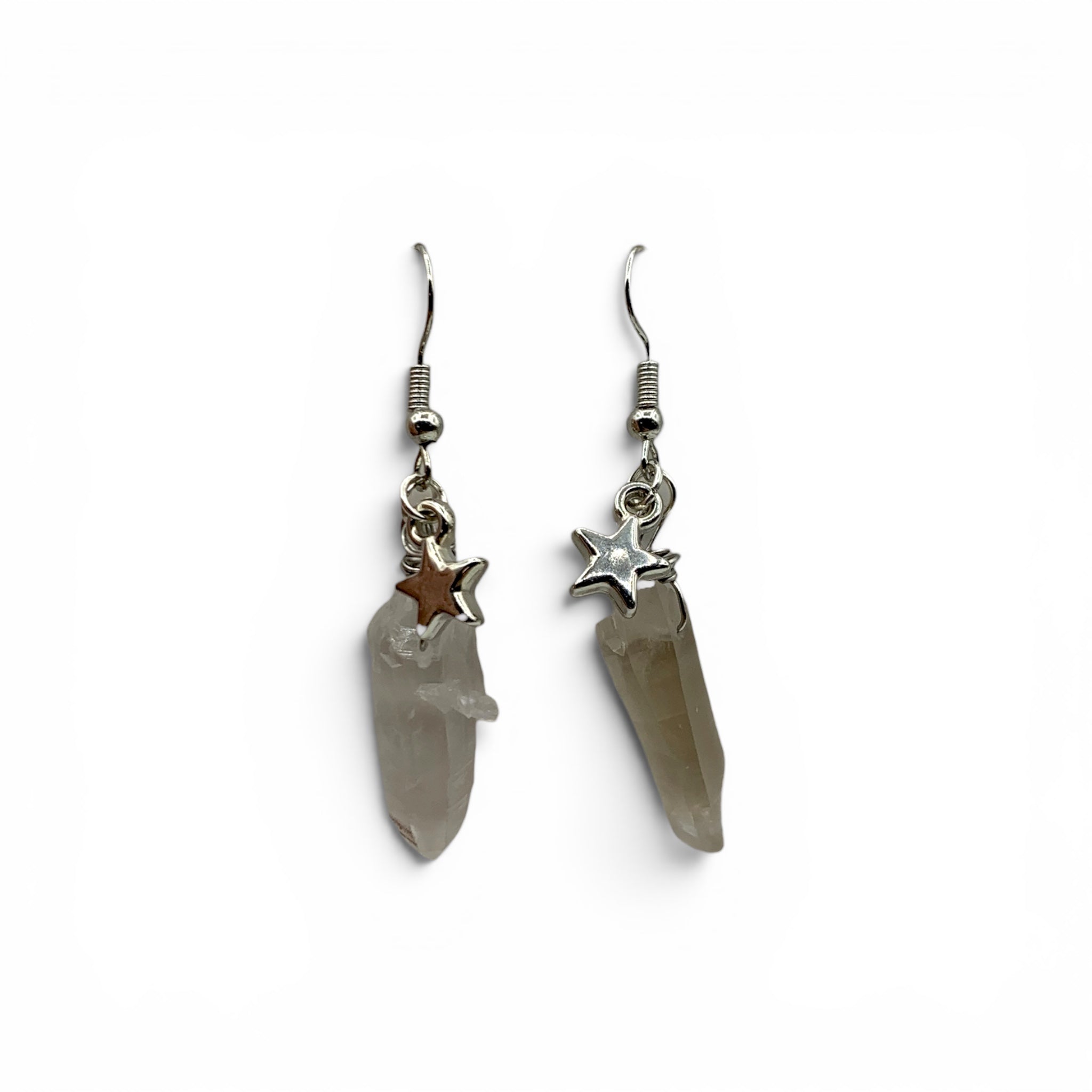Earrings - Clear Quartz Point Star Charm $25