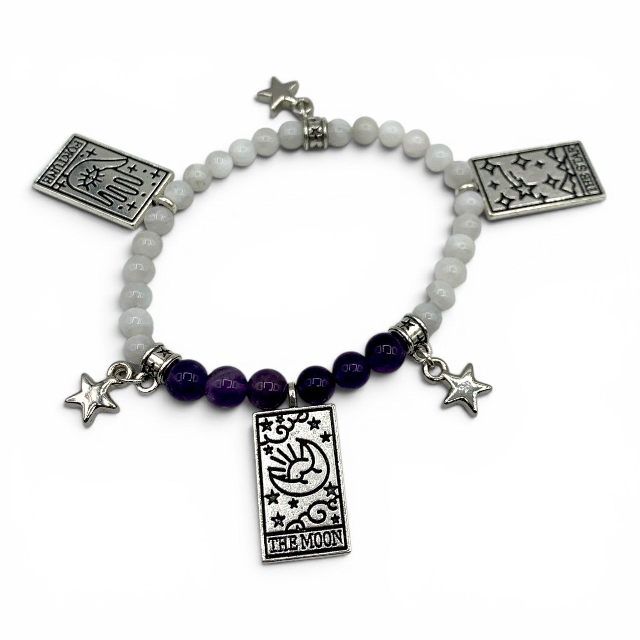 Bracelet - Rainbow Moonstone & Amethyst Tarot Charms