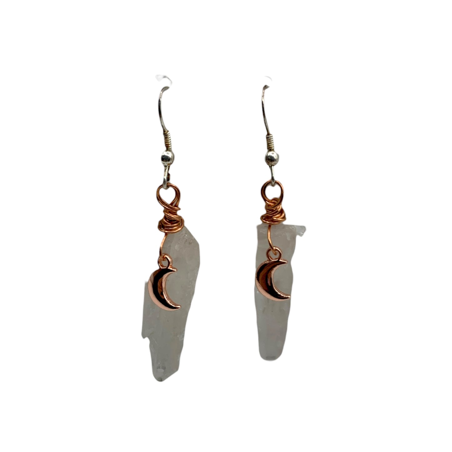 Earrings - Clear Quartz Point Moon Charm $25